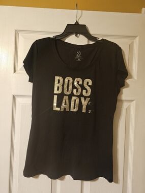 New York & Company Black Short-Sleeve Tee with Gold Rhinestone 'BOSS LADY'
